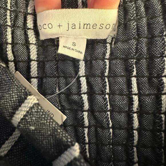 NWT Coco & Jamison Blue Pinstripe Linen Blend Wide Leg Strapless Jumpsuit Size S - Picture 4 of 10